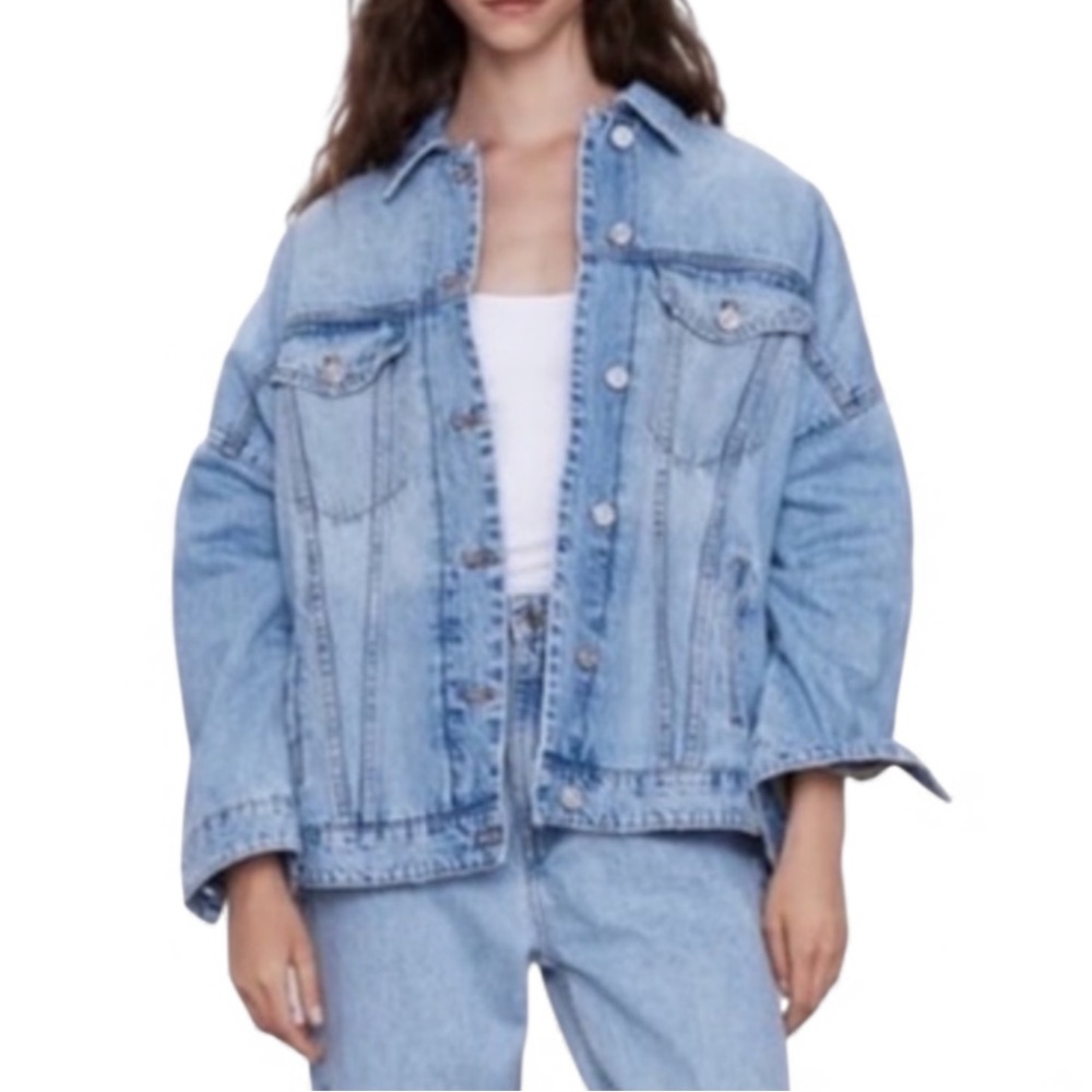 Zara Women's Oversized Demin Jacket with Sherpa Lining